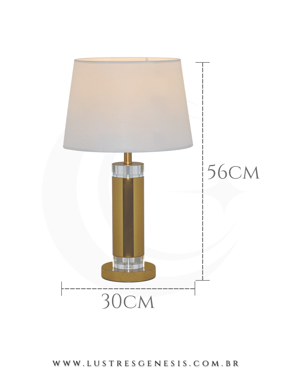Abajur Contemporaneo Bronze e Cristal Cupula Tecido Branco 33x56cm, Quarto, Cabeceira, Sala de Estar